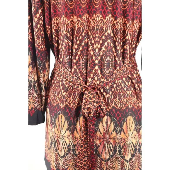 Dressbarn by women's Open Front Red & Gold Printed with Tie‎ Belt Size Medium - Picture 12 of 16
